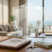 Home insurance coverage in Lebanon illustrated by insurance policy documents, house keys, and fresh US dollars inside a modern Beirut apartment.