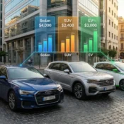 Car insurance cost comparison in Lebanon showing sedan, SUV, luxury, and electric vehicles in 2026