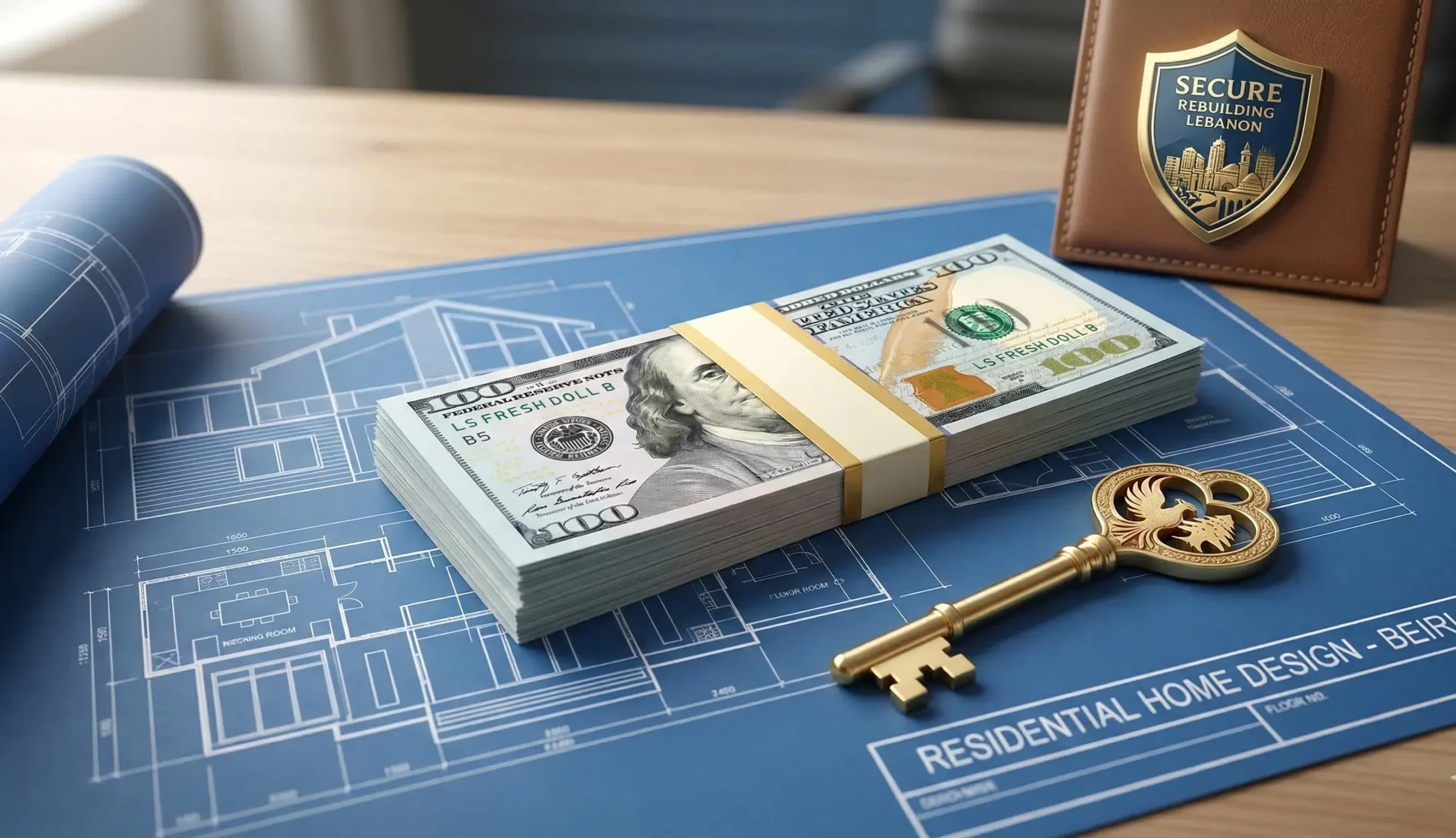 Rebuilding property damaged by war Lebanon with Fresh Dollars insurance compensation and blueprints.