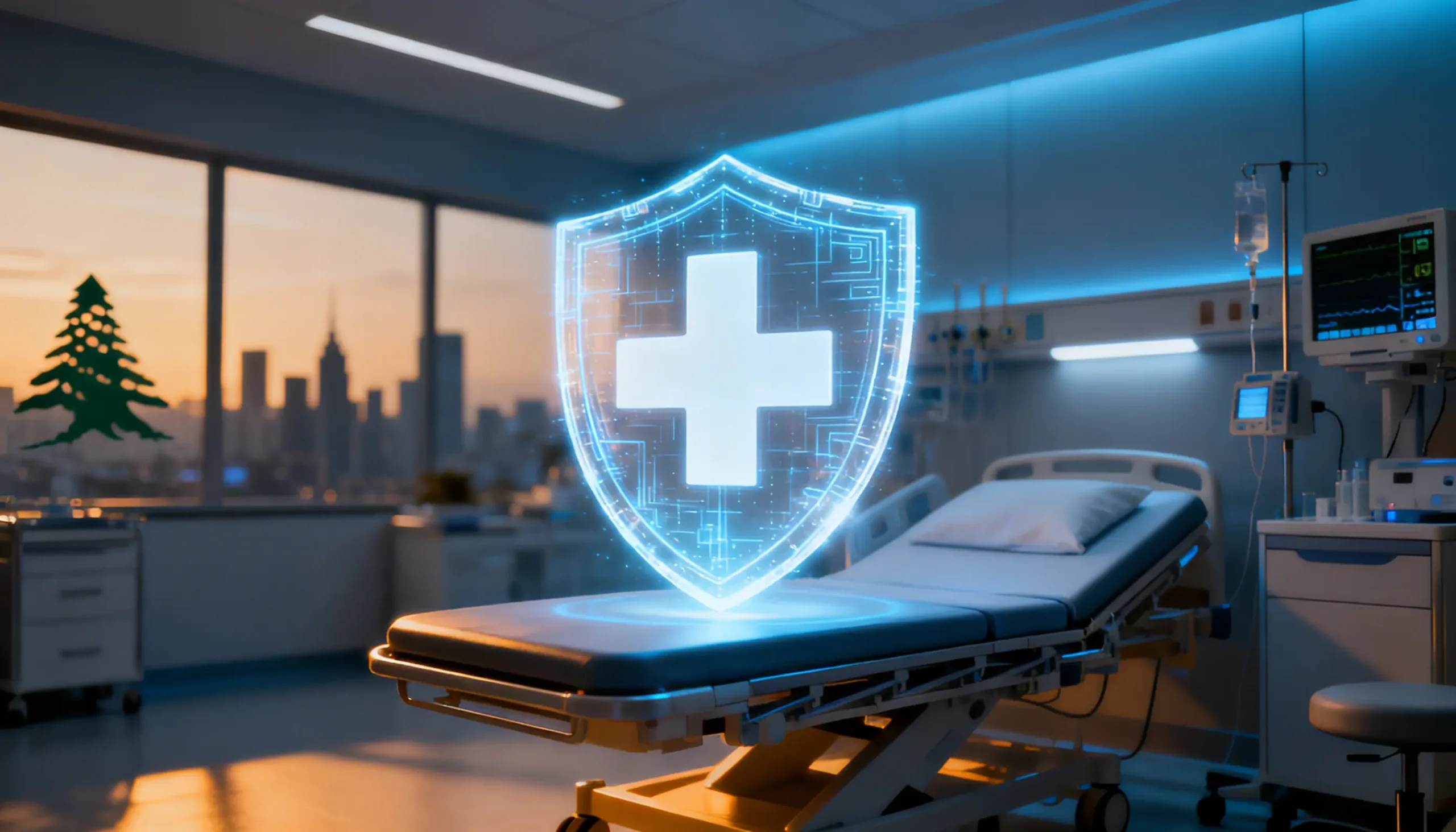 Medical shield symbolizing health insurance war injuries Lebanon coverage during the 2026 crisis.