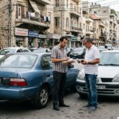 Driver documenting a car accident for an insurance claim in Lebanon