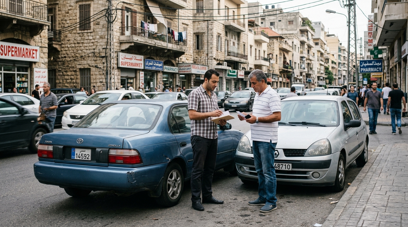 Driver documenting a car accident for an insurance claim in Lebanon